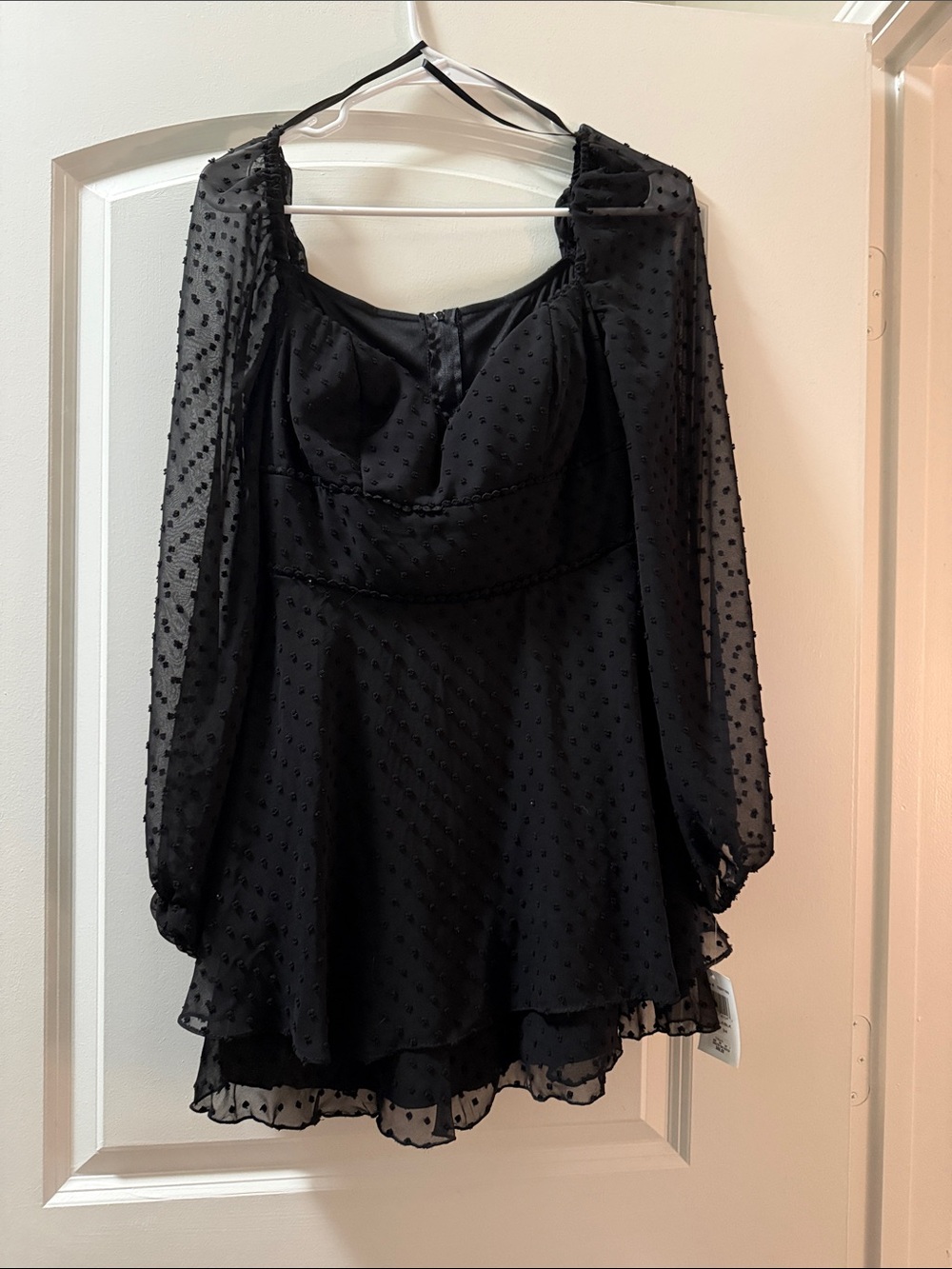 B Darlin Black Swiss-Dot Sleeve Mini Dress